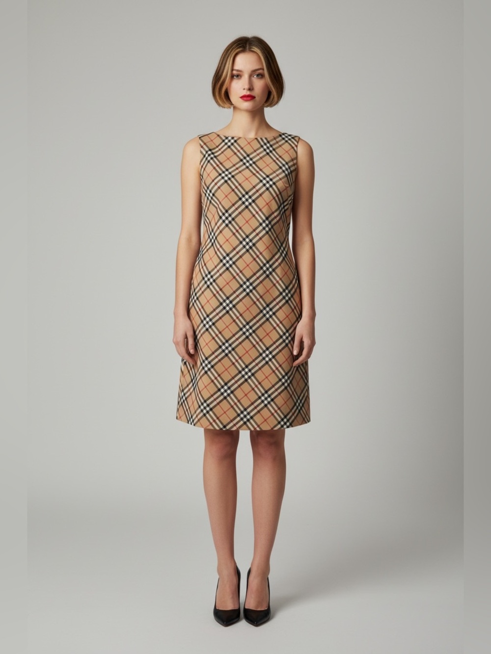 Burberry Tan Plaid Sleeveless Shift Dress
